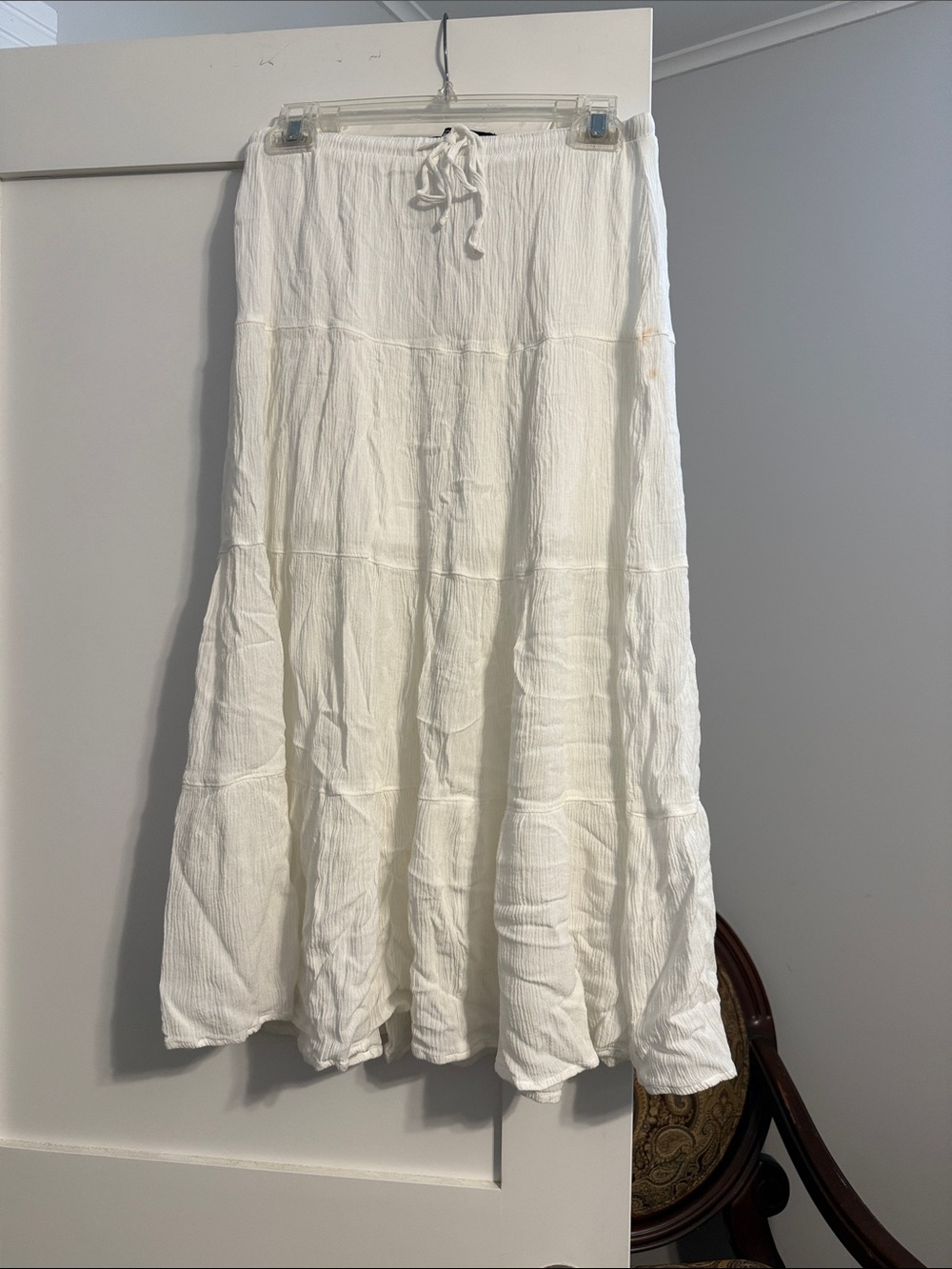 Women's White Maxi Skirt with Drawstring Waist